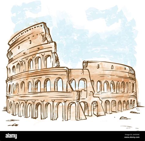 Hand Drawn Illustration Colosseum Rome Fotos Und Bildmaterial In