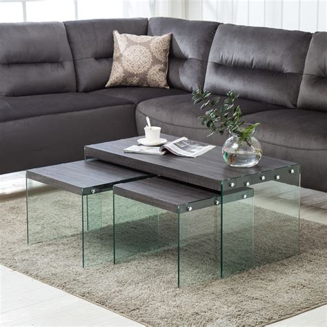 Zuchi coffee table in high gloss finish with metal slice effect $349 this uniquely design coffee table demands attention. New Black walnut 3-Piece Glass Side End Table Set Coffee ...