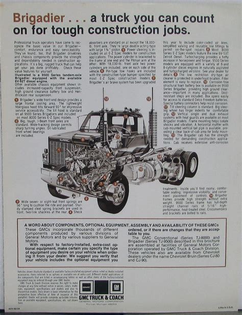 1980 Gmc Brigadier Series 8000 9500 Construction Truck Sale Brochure