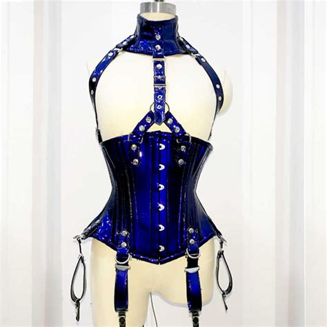 Annzley Double Steel Boned Leather Underbust Corset With Neck Corset