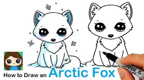 How To Draw An Arctic Fox Easy Cute Animal Drawings Cute Little