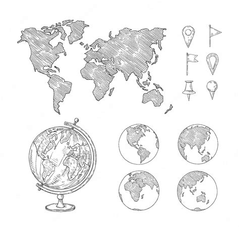 Premium Vector Sketch Globe Maps Hand Drawn Earth Lands Doodle World
