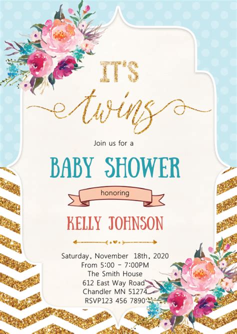 Twins Baby Shower Invitation Template Postermywall
