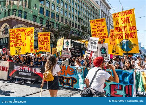 Sep 20 2019 San Francisco Ca Usa Protesters Carrying Placards