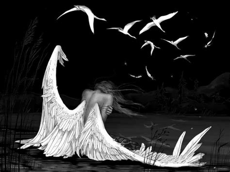 Um anjo caído com asas negras e todo de preto e uma escrito em japonês que so quem entende sabe,mais coisa boa não deve ser. Sabedoria Obscura: Anjos Caídos