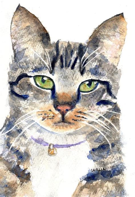 Original Watercolor Painting Gray Cat Pet Portraits Art And Collectibles