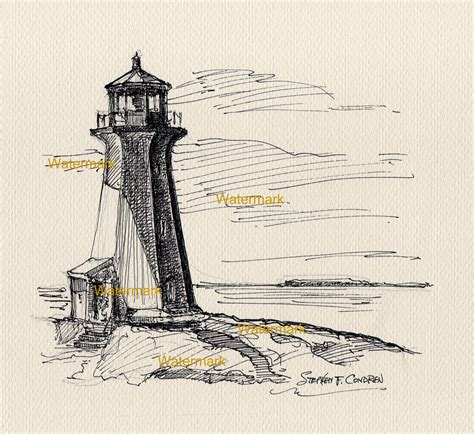 Bic pen in my drawings?! Pen & ink line drawing of Peggy's Cove Lighthouse in ...