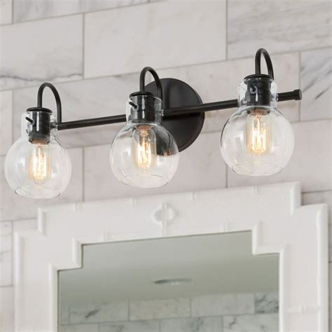 Lnc Bathroom Vanity Light With Clear Glass Globe Shades 3 Light Black Wall Lighting Fixtures