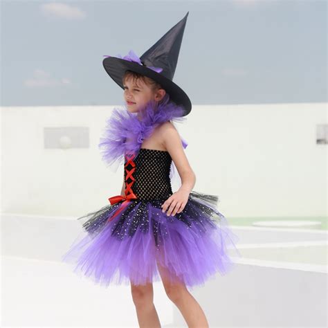 Black Purple Girls Tutu Witch Costume For Halloween Kids Etsy