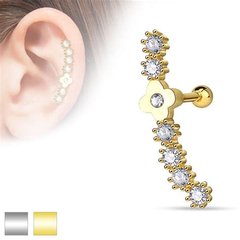 Flower Cz Surgical Steel Cartilage Tragus Helix Barbell