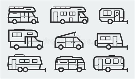 Classic Retro Camper Van Side View Outline Style Stock Vector