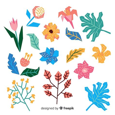 Free Vector Hand Drawn Flowers And Leaves Set