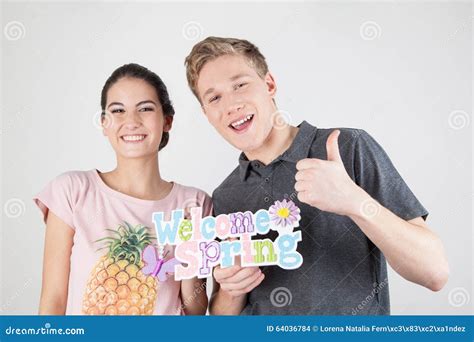 Couple Celebrating The Start Of Spring Stock Photo Image Of Poster