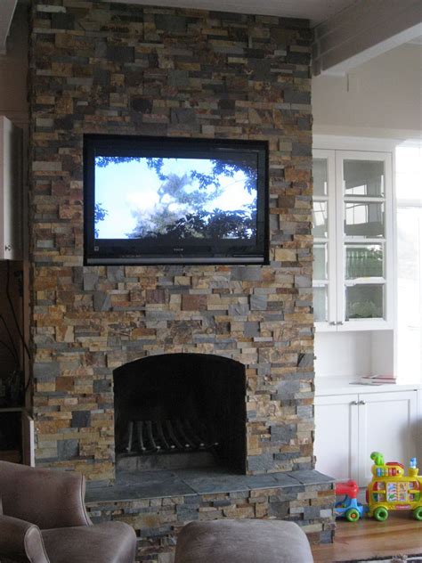 Stacked Stone Fireplace With Tv Home Design Ideas