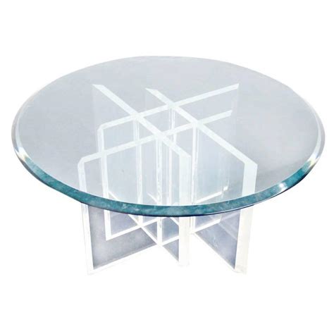 Lucite Base Glass Top Round Mid Century Modern Coffee Table For Sale At