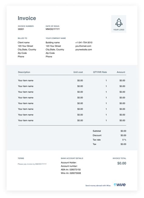 Free Sample Invoice Template - Download and Send Invoices Easily - Wise