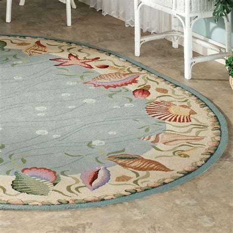 Get your beach bathroom rugs at beachfront decor! Ocean Surprise Coastal Seashell Area Rugs