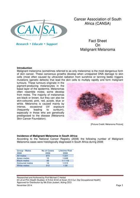 Pdf Fact Sheet On Malignant Melanoma