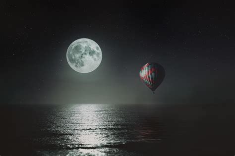 Moon Hot Air Balloon Night Sky Madwallpapers