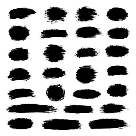 검은 페인트 잉크 브러시 스트로크 브러쉬 선 지저분한 컬렉션 더러운 예술적 디자인 요소 상자 원 줄무늬 프리미엄 벡터
