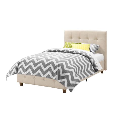 Twin Size Tan Linen Upholstered Platform Bed Frame With Button Tufted