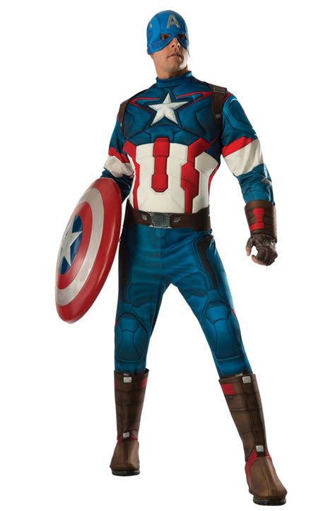 Mens Avengers 2 Captain America Costume Marvel Hero Superhero Fancy Dress