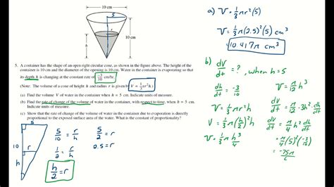Calculus Ap Question Cones And Related Rates Youtube