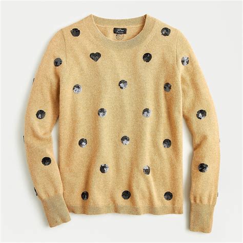 Jcrew Everyday Cashmere Crewneck Sweater In Sequin Polka Dots For Women
