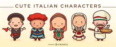 Cute Italian Characters Set Vector Download