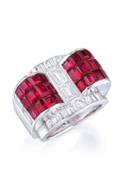 Chaumet An Art Deco Invisibly Set Ruby And Diamond Ring Paris Circa