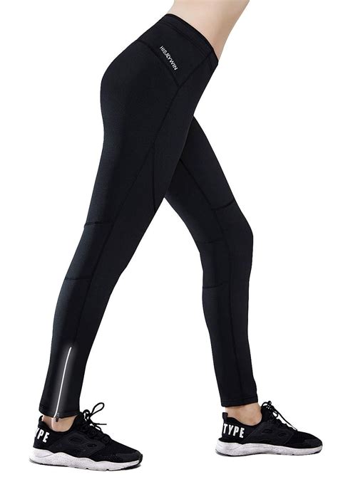 buy hiskywin womens thermal fleece lined cycling tights winter running pants with zip pocket