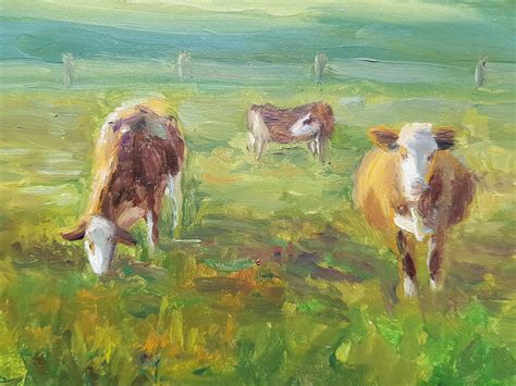 Cow Pasture Painting Cattle Oil Painting Cattle Artwork Etsy