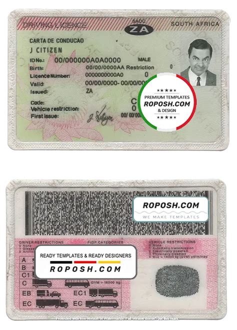 South Africa Driving License Template In Psd Format Roposh