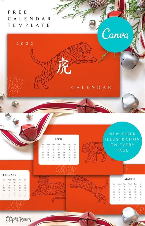 Calendar 2022 Printable Free Chinese Calendar Tiger Canva Templates