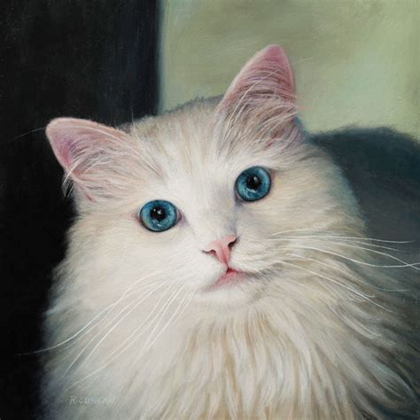 Oil Painting Of White Cat Rebecca Luncan