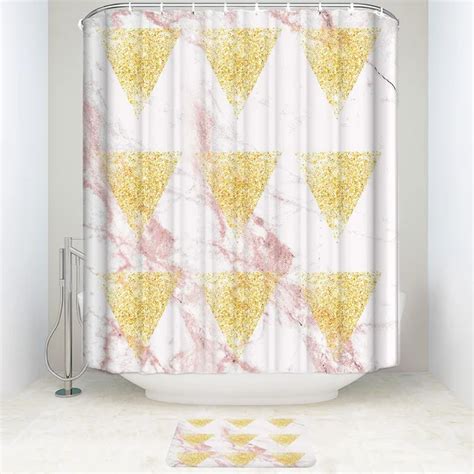 Gradient Marblework Geometry Shower Curtain And Mat Set Mouldproof