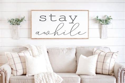 Living Room Wall Decor Stay Awhile Sign Large Stay Awhile Etsy