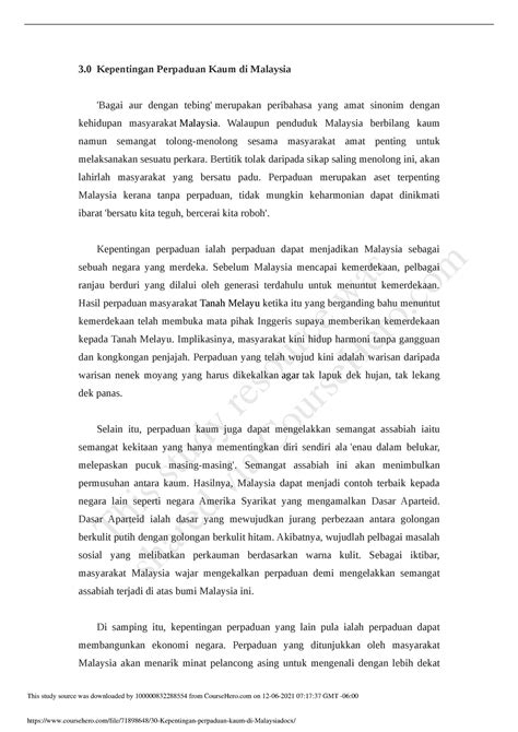 Karangan Kepentingan Perpaduan Kaum Di Malaysia PaxtonanceClayton