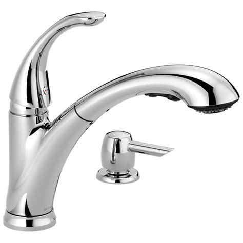 Faucet leak below kitchen sink and from the delta faucet: Single Handle Pull-Out Kitchen Faucet with Soap Dispenser ...