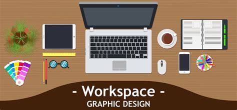 Graphic Designer Workspace Office Creative Desk Work Vector Business