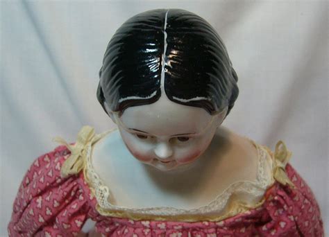 German Greiner Style Glazed Porcelain China Head Doll With Brown Eyes