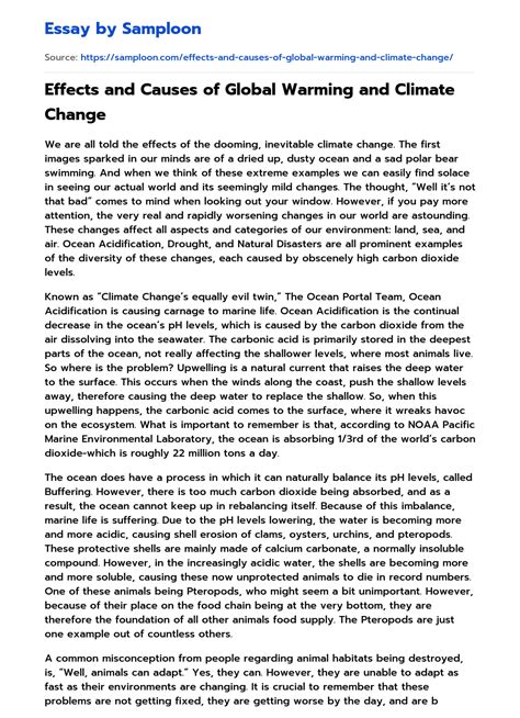 Effects And Causes Of Global Warming And Climate Change Free Essay