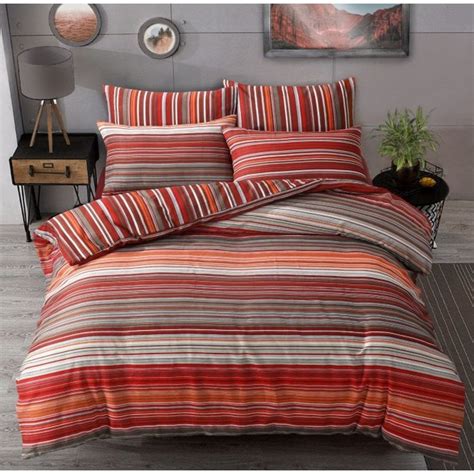 Luxury Ombre Stripe Red Duvet Set Reversible Quilt Cover Bedding King Size 267032