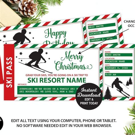 Ski Lift Ticket Template Etsy