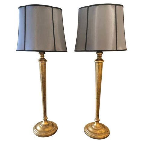 Romantic Very Tall Carved Wood And Gilded Italian Table Lamps At