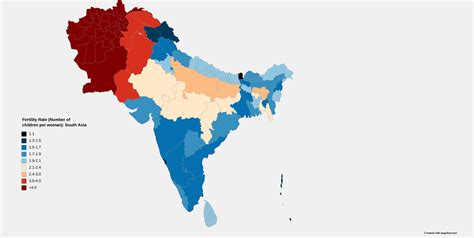 Fertility Rate South Asia 2019 20 Blue Shades Are Below Replacement Level 2 1 Tfr R Mapporn