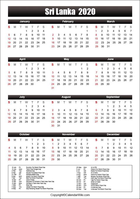 Printable 2021 Calendar With Holidays Sri Lanka