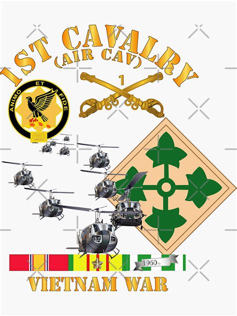 Army 1st Cavalry Air Cav 4th Infantry Div W Svc Sticker By