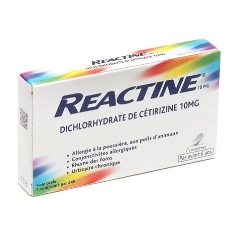 Reactine Comprimés De Cétirizine 10 Mg Antihistaminique Sans Ordonnance