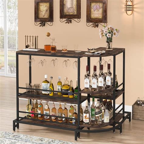 Tribesigns L Shaped Home Bar Unit 3 Tier Liquor Bar Table With Storage